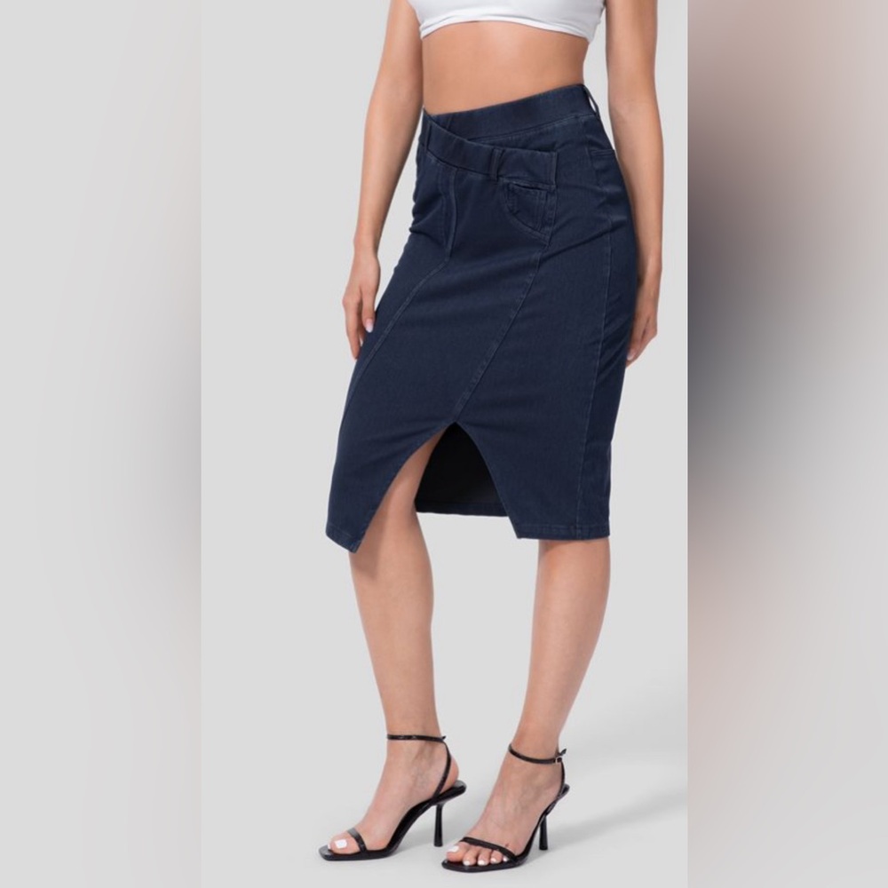 HalaraMagic™ High Waisted Split Hem Stretchy Knit Denim Midi Casual Skirt -BNWOT